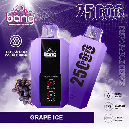 Bang 25000 Puffs Smart Full Screen Turn Ice Wholesale Disposable Vape E Cigarette Puff 25k  Prefilled Pod-850mAh Battery, 30ml E-liquid, Multiple Nicotine 16 Flavors