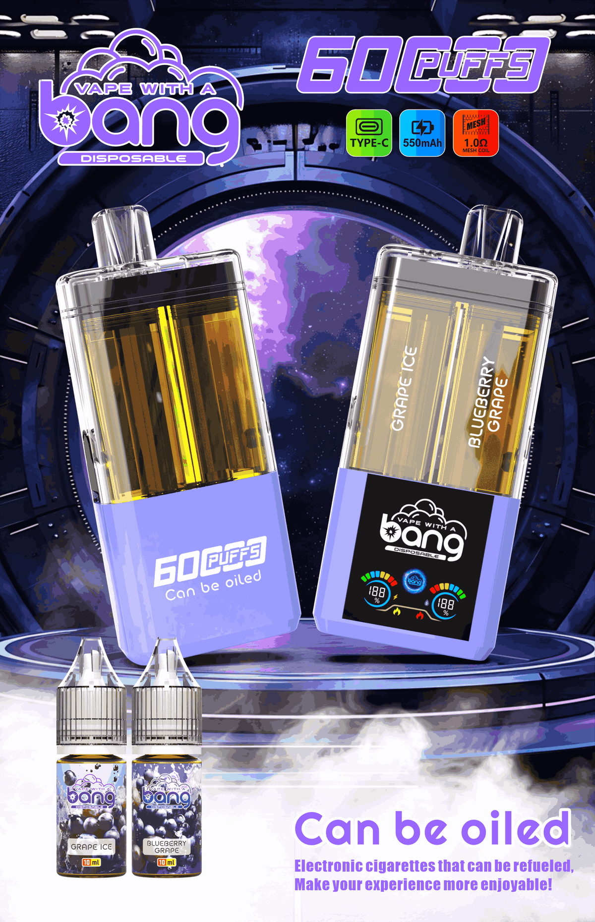 Bang 60K Refillable 2-in-1 Disposable Vape – 60,000 Puffs | Dual Flavor | Refill Kit Compatible