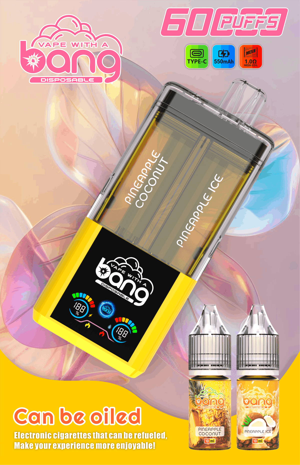 Bang 60K Refillable 2-in-1 Disposable Vape – 60,000 Puffs | Dual Flavor | Refill Kit Compatible