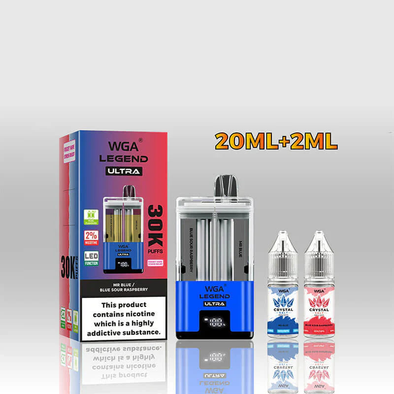 WGA Crystal Legend Ultra 30000 Puffs Disposable Vape (Box of 10)-650mAh Battery, 22ml E-liquid, Multiple Nicotine 16 Flavors