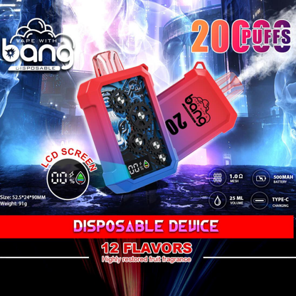 Bang King Double Crystal 20000 Puffs Vape 20K Disposable Vape Pen E Cigarette Prefilled-500mAh Battery, 25ml E-liquid, Multiple Nicotine 12 Flavors