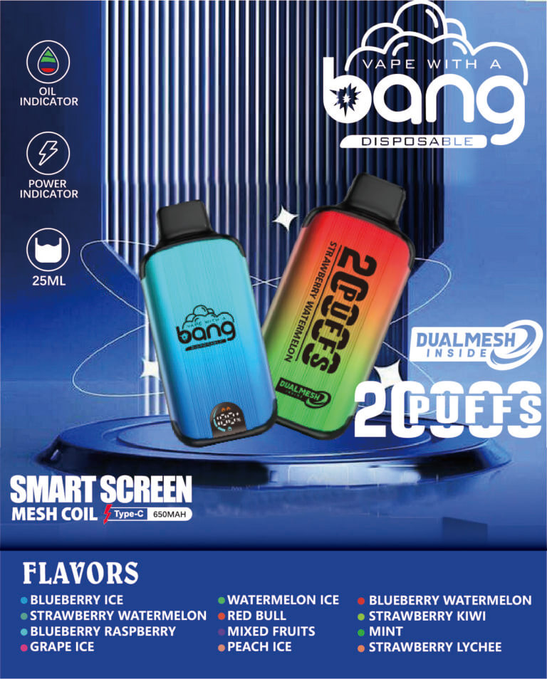 Bang 20000 Puffs LED Display Disposable Vape Bang King Double Crystal 20000 Puffs Vape 20K Disposable Vape Pen E Cigarette Prefilled-650mAh Battery, 25ml E-liquid, Multiple Nicotine 12 Flavors