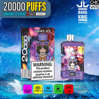Bang King Double Crystal 20000 Puffs VapeBang King Double Crystal 20000 Puffs Vape 20K Disposable Vape Pen E Cigarette Prefilled 25ml 650mAh