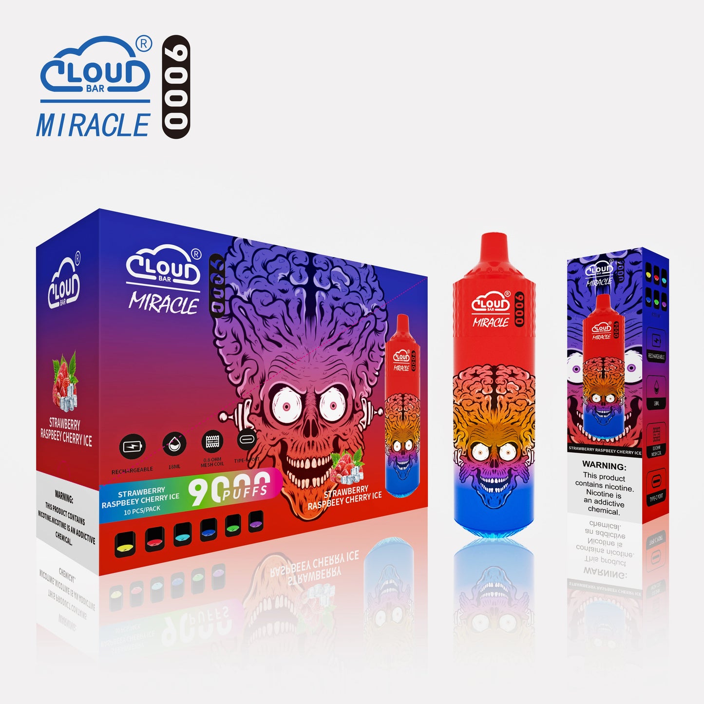 Cloud Bar  9000 Puffs  5% Rechargeable Electronic Vapes Pen 18ml 650MAH 11 Flavors for Cigarettes Lovers