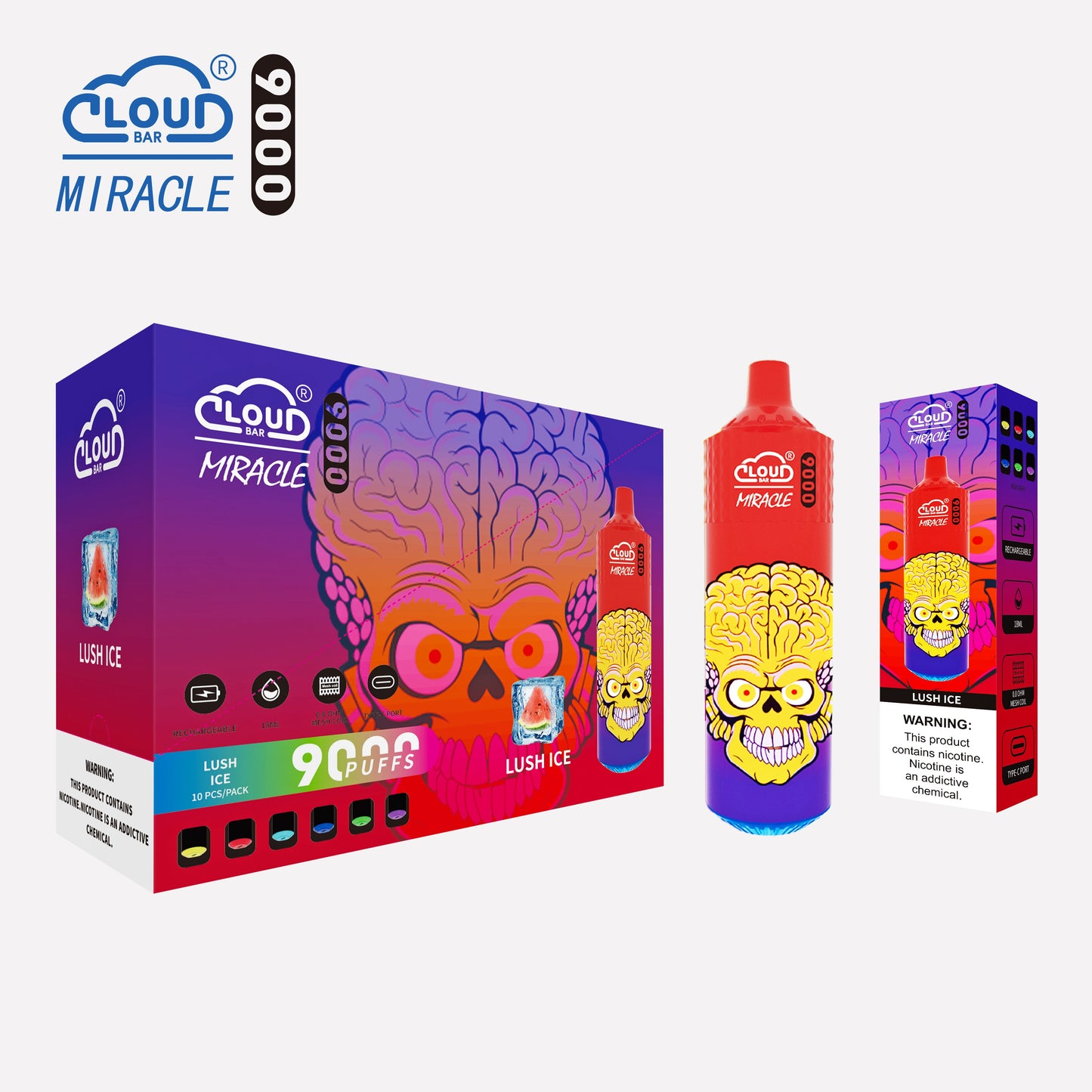 Cloud Bar  9000 Puffs  5% Rechargeable Electronic Vapes Pen 18ml 650MAH 11 Flavors for Cigarettes Lovers