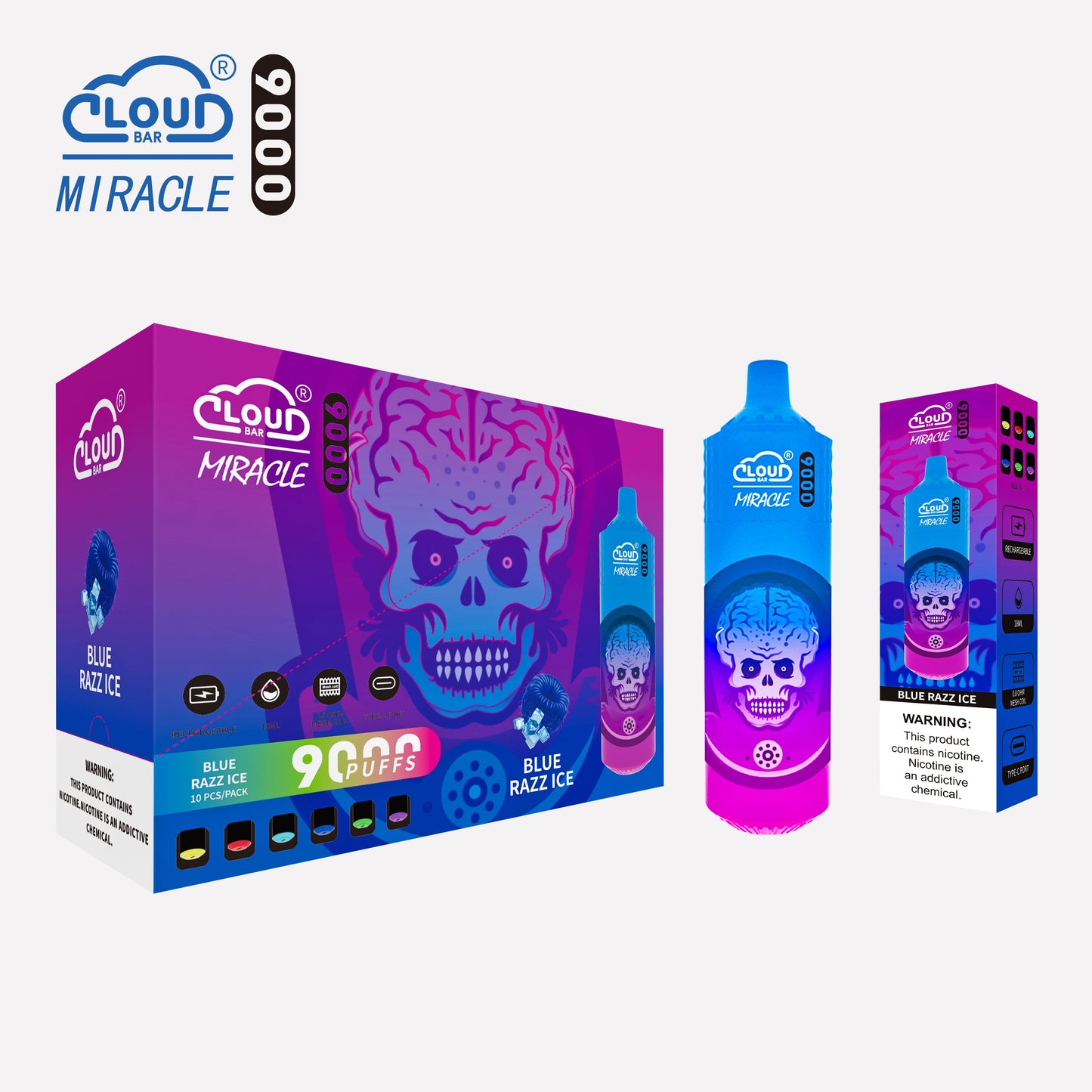 Cloud Bar  9000 Puffs  5% Rechargeable Electronic Vapes Pen 18ml 650MAH 11 Flavors for Cigarettes Lovers
