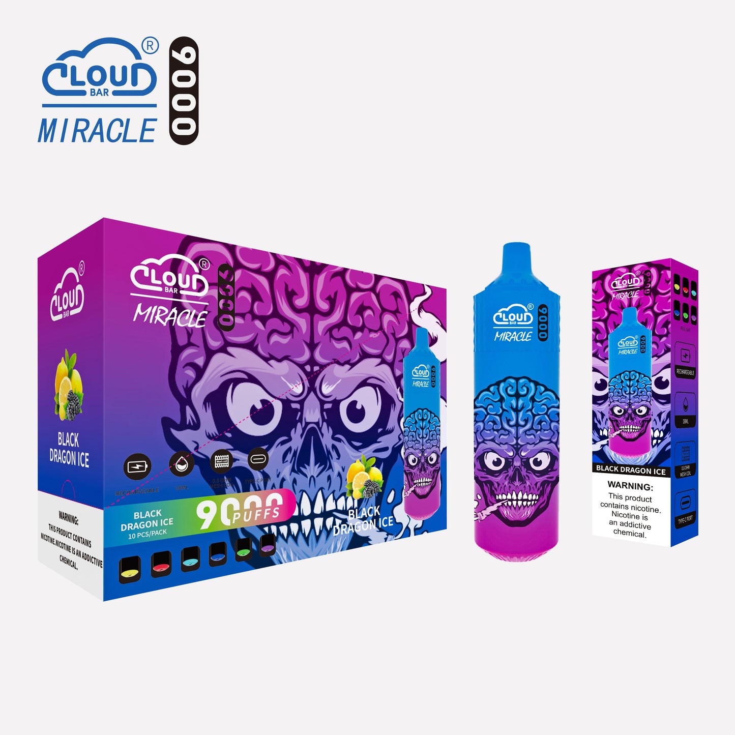 Cloud Bar  9000 Puffs  5% Rechargeable Electronic Vapes Pen 18ml 650MAH 11 Flavors for Cigarettes Lovers
