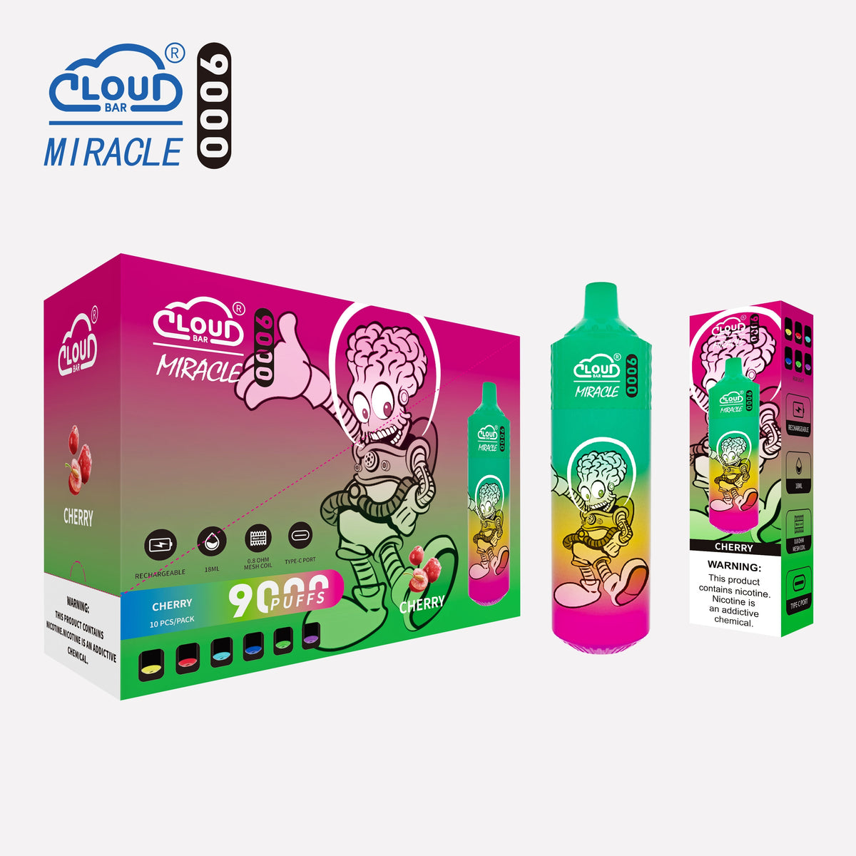 Cloud Bar 9000 Puffs  650mAh Mesh Coil 18ML  5% Rechargeable E Cigarettes Vapes Pen 18ml for Cigarettes Lovers 11 Flavors