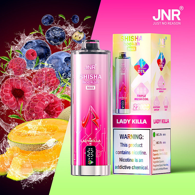 JNR Shisha Max 22000 22K Puffs Original DTL Disposable Vape Pen-850mAh Battery, 40ml E-liquid, Multiple Nicotine 12 Flavors