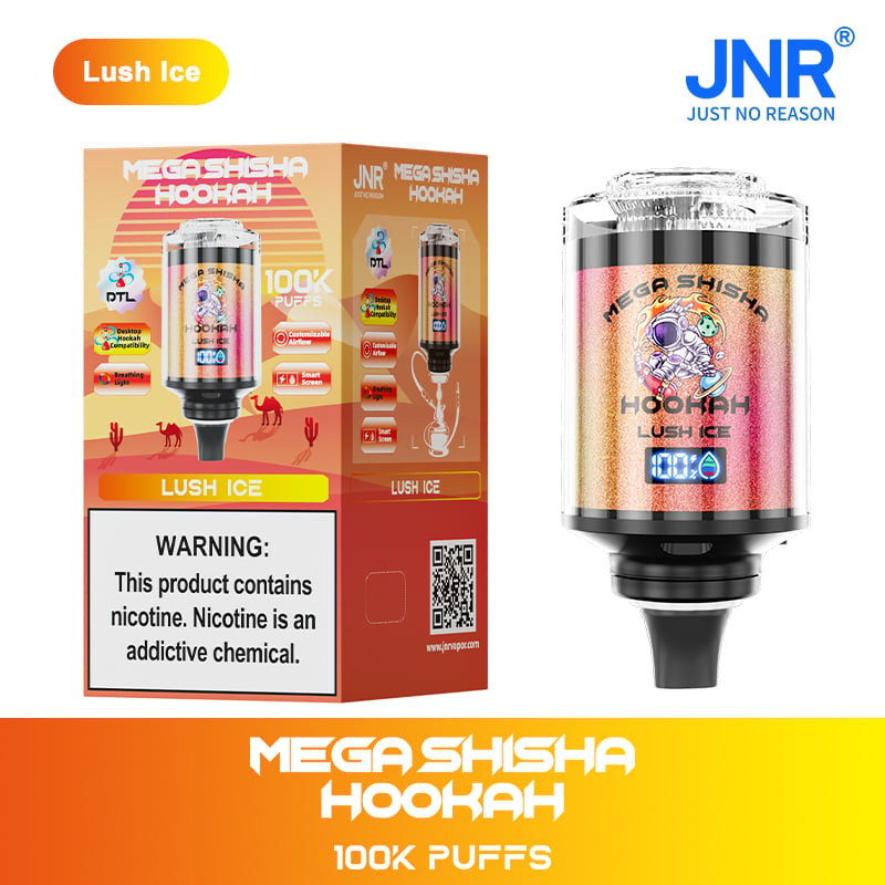 JNR Mega Shisha Hookah 100000 Puffs – The Ultimate in Large-Capacity Vaping-2200mAh Battery, 60ml E-liquid, Multiple Nicotine 12 Flavors