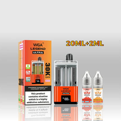 WGA Crystal Legend Ultra 30000 Puffs Disposable Vape-650mAh Battery, 22ml E-liquid, Multiple Nicotine 16 Flavors