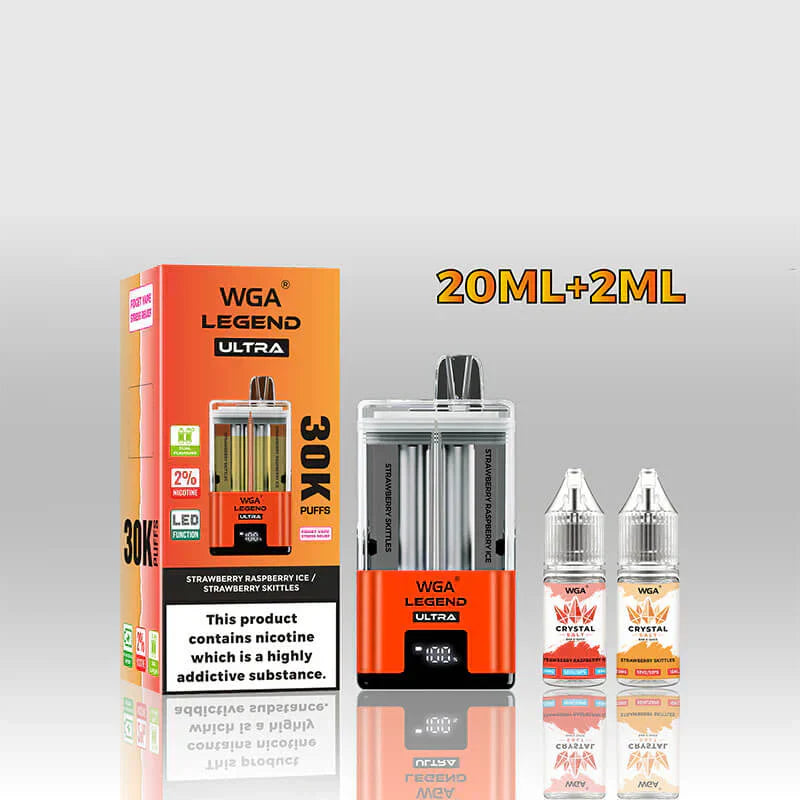 WGA Crystal Legend Ultra 30000 Puffs Disposable Vape (Box of 10)-650mAh Battery, 22ml E-liquid, Multiple Nicotine 16 Flavors