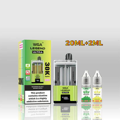 WGA Crystal Legend Ultra 30000 Puffs Disposable Vape-650mAh Battery, 22ml E-liquid, Multiple Nicotine 16 Flavors