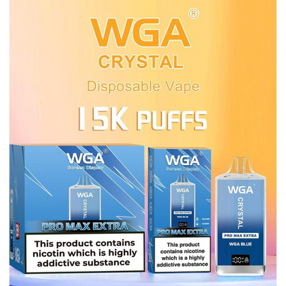 Pack of 10 WGA Crystal Pro Max Extra 15000 Puffs Disposable Vape-2ml E-liquid, Multiple Nicotine 28 Flavors