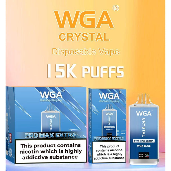 WGA Crystal Pro Max Extra 15000 Puffs Disposable Vape-2ml E-liquid, Multiple Nicotine 28 Flavors